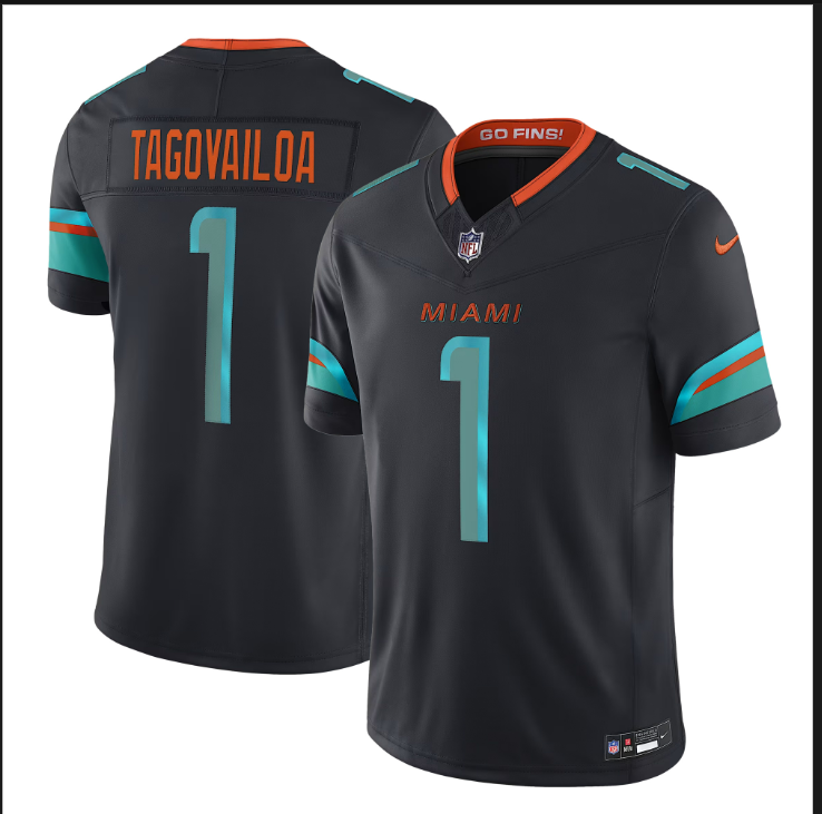 Men 2025 Miami Dolphins #1 Tagovailoa black Nike NFL jersey